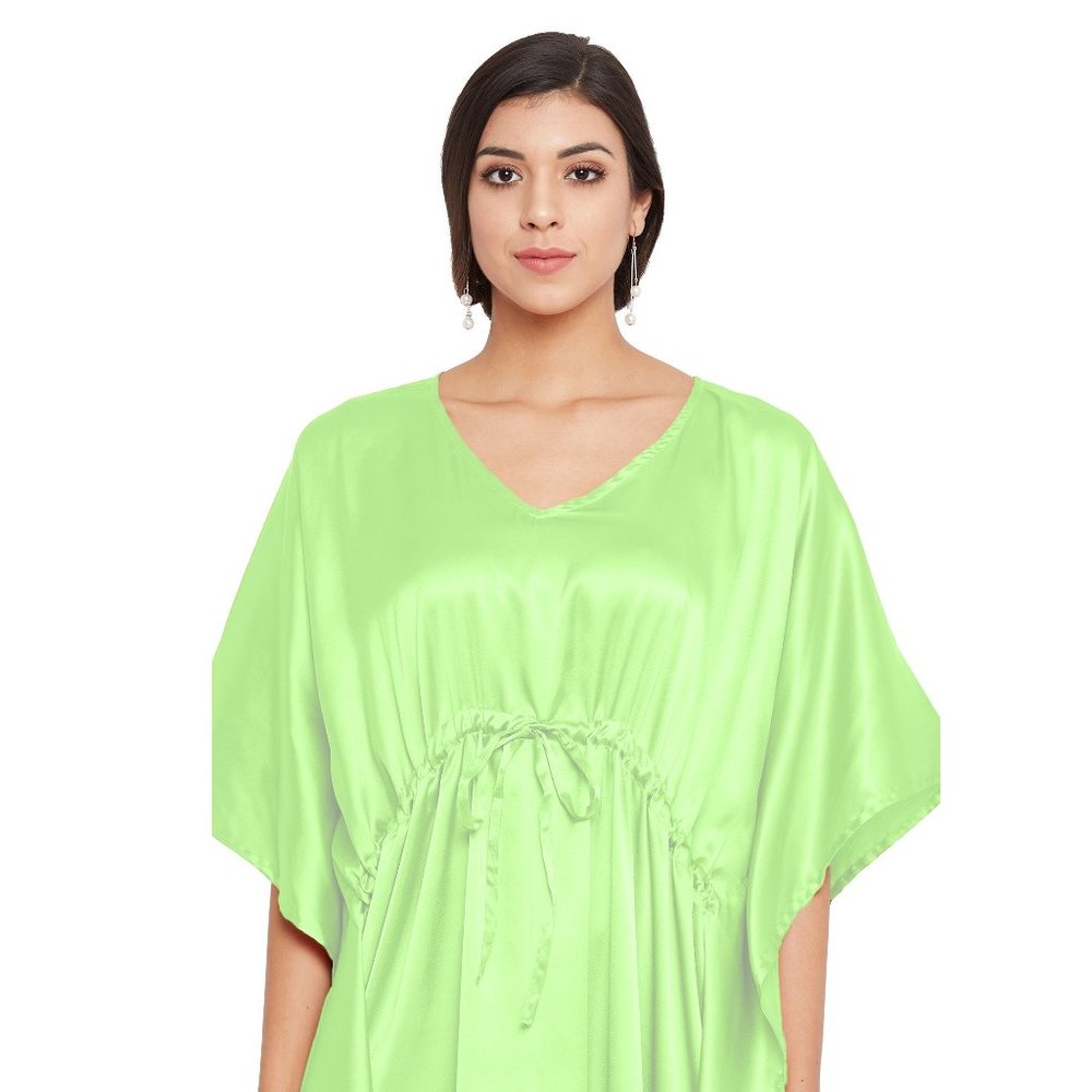 Riara Womens Fashion Satin Long Kaftan Gown Green Nighty with Sleeve Night Dress - Picture 5 of 6